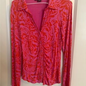 Sanctuary Vibrant Pink and Red Button-Down Shirt